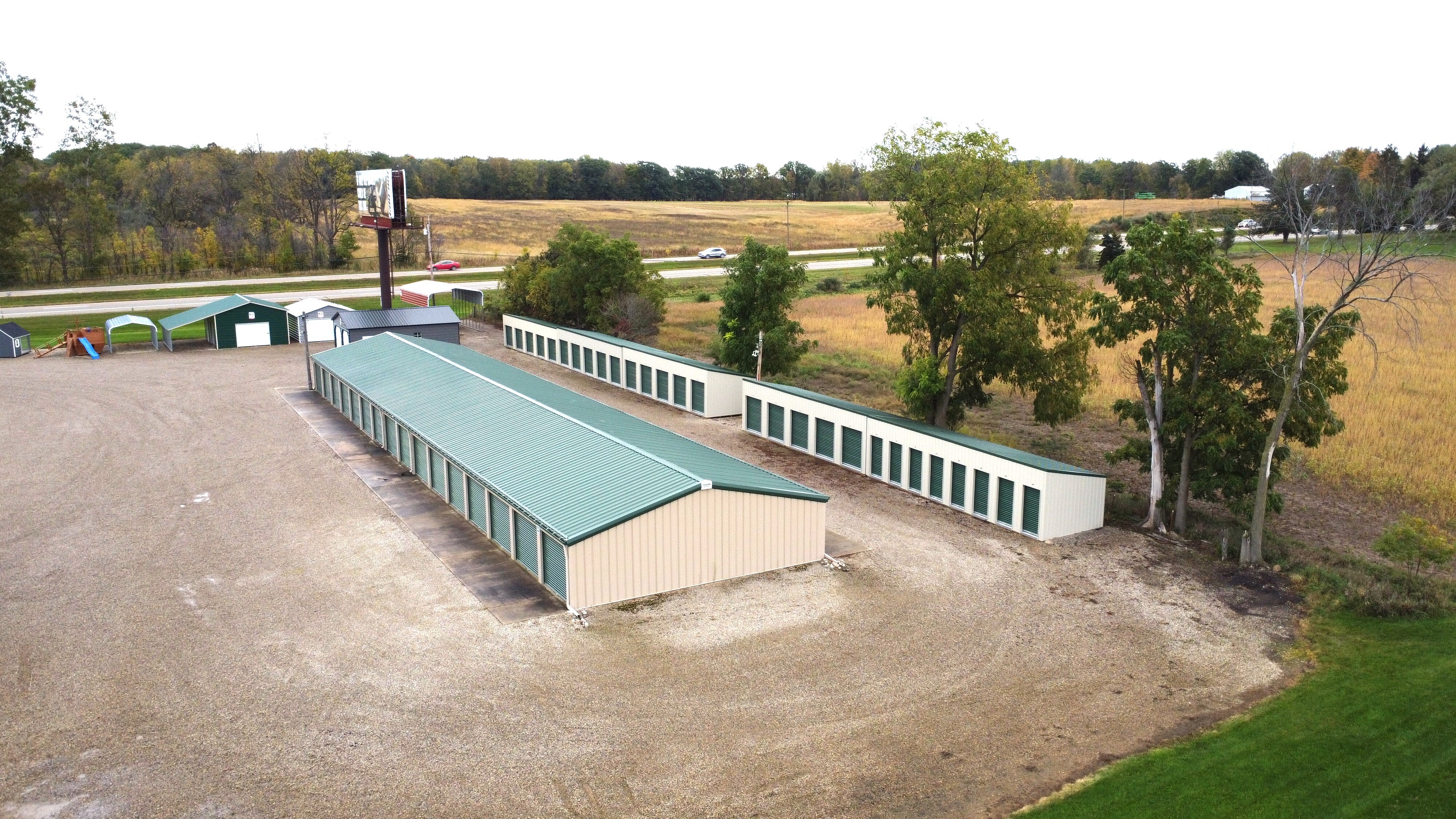 Aerial view of Jim's Lockers Self Storage in St. Johns, Michigan